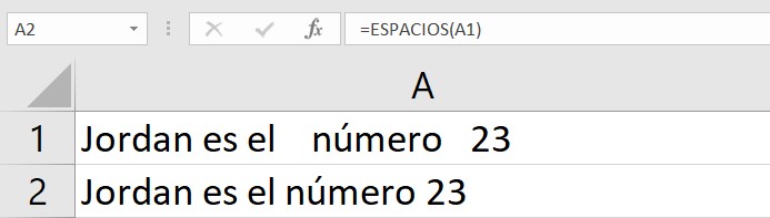 funcion espacios excel